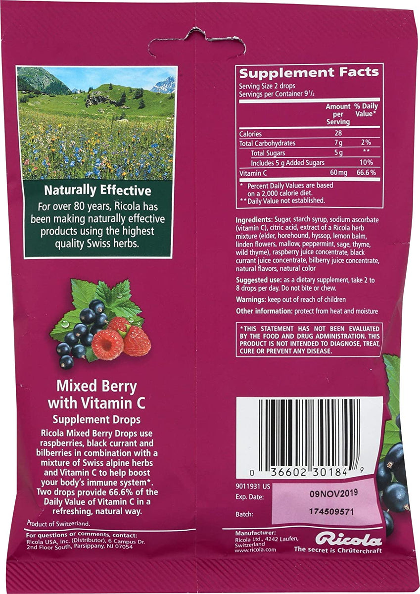 Ricola Mixed Berry Plus Vitamin C Throat Drops, 19 ct - Gerbes Super Markets